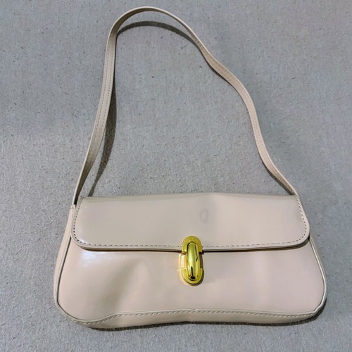 Small shoulder bag like new, beige with metal clip