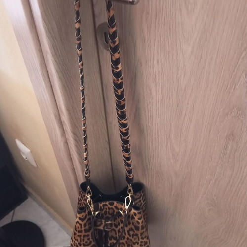 Leopard Print Bucket Bag shoulder and hand, like new