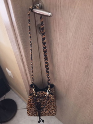 Leopard Print Bucket Bag shoulder and hand, like new