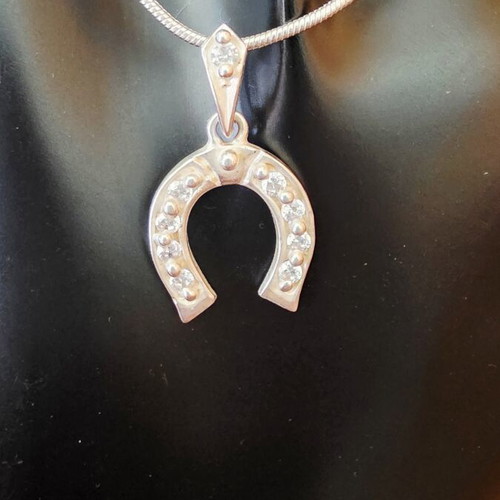 Silver necklace 925 with cubic zirconia horseshoe, handmade, new