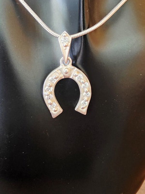 Silver necklace 925 with cubic zirconia horseshoe, handmade, new