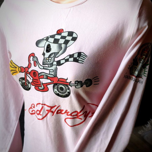 Ed Hardy long-sleeve top with rhinestones, like new, XXL slim fit