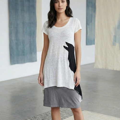 Heel Athens Lab Double Asymmetrical Dress "Cat" - 100% Linen & Organic Cotton - Size S