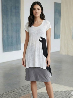 Heel Athens Lab Double Asymmetrical Dress "Cat" - 100% Linen & Organic Cotton - Size S