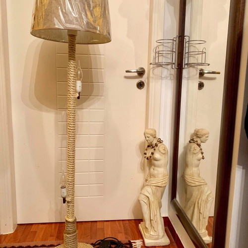 Floor lamp new with natural rope and fabric shade
