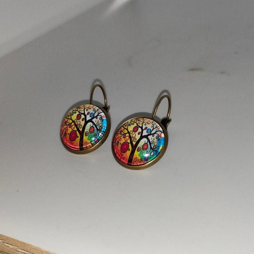 Vintage Boho Earrings bronze with Tree of Life like new