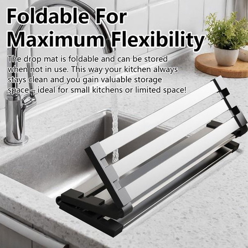 Foldable stainless steel dish rack for sink 55 x 32.5 cm