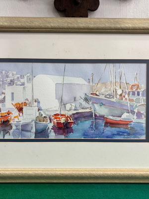Watercolor painting by Dimitris Karavakos used, framed 67x47 cm
