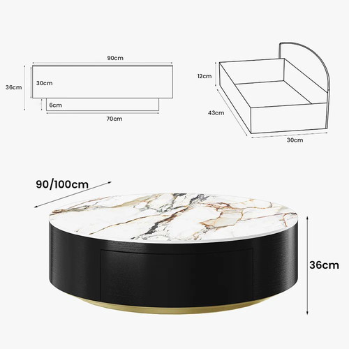 Modern coffee table with oak veneer and sintered stone top, new