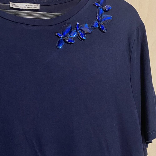 Zara cotton blouse blue decorated with stones, new, size M