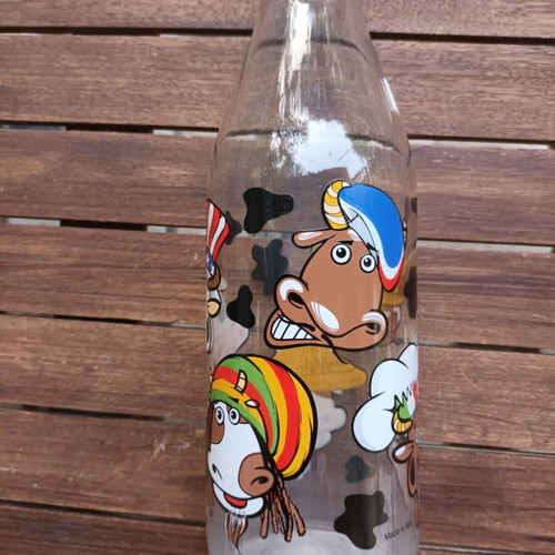 Happy Cow Glass Milk Bottle made in Italy like new