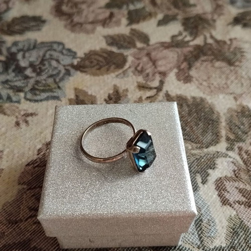 Silver ring with large blue crystal, like new