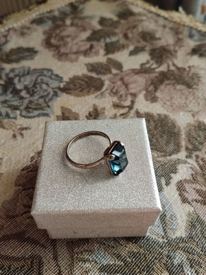 Silver ring with large blue crystal, like new