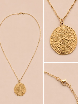 Phaistos Disc Necklace women's new, gold-colored steel
