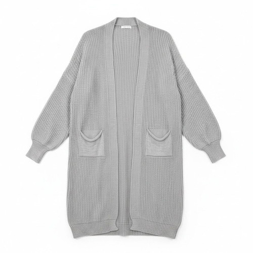 Made in Italy Grey Long Knit Cardigan with Pockets