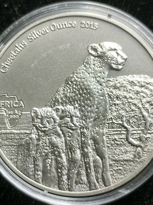 Gabon 1000 Francs African Ounce Wildlife Cheetah Silver Coin 2015 new