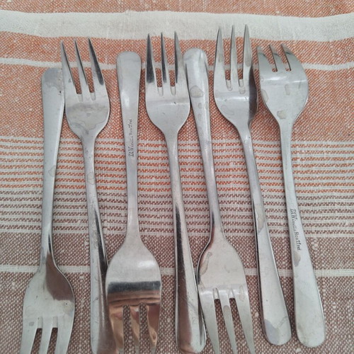 Small forks set of 7 used, stainless steel Rostfrei