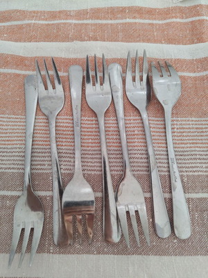 Small forks set of 7 used, stainless steel Rostfrei