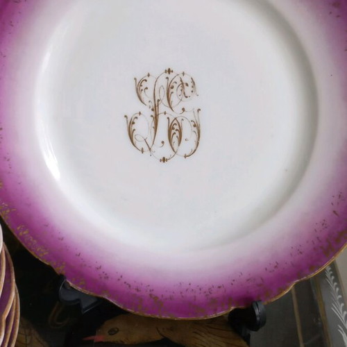 Serving set for 6 French porcelain with monogram like new
