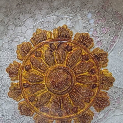 Vintage baroque style platter with gold and blue embossed design, like new