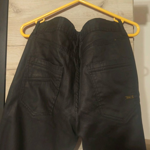 Antivirus Pants Black Coated Denim Leather Look Slim Fit new