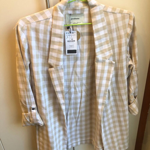 Checked long jacket Stradivarius new, size L