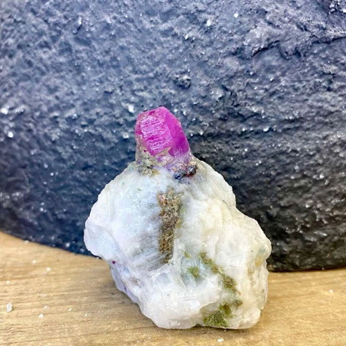 Natural rare raw ruby specimen in feldspar with mica new