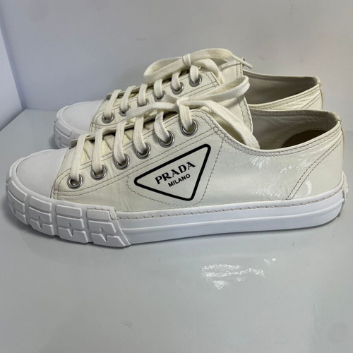 Prada leather Cassetta Wheel sneakers used, beige, size 38.5