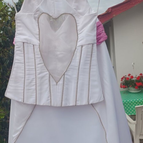 Wedding dress new, organza and satin, white and pink, two pieces