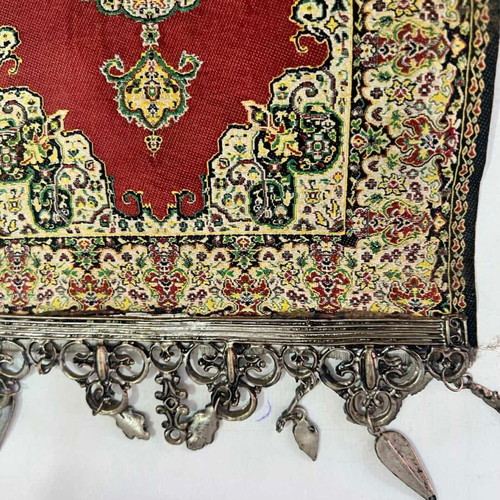 Vintage wall hanging rug in Turkish miniature style used, 32x19