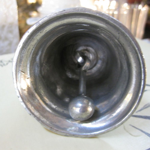 Pewter hand bell used, height 14 cm, diameter 6.8 cm