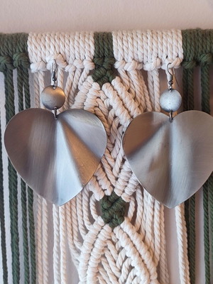 Metal Heart-Shaped Dangle Earrings like new, silver color, 8 cm