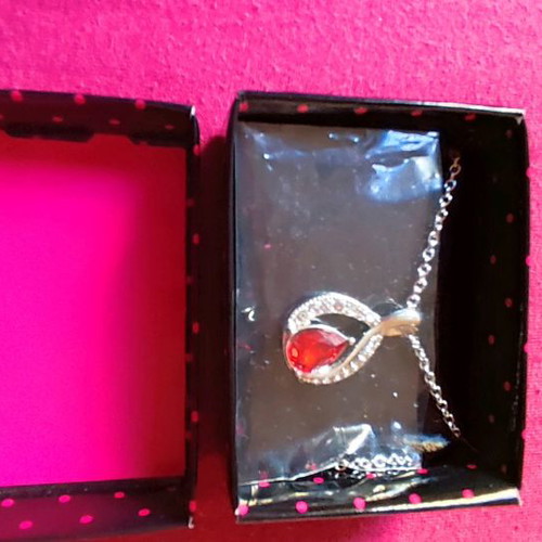 Silver necklace with red stone new