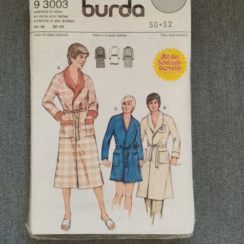 Burda Pattern No 9 3003 for Men's Short Robe new