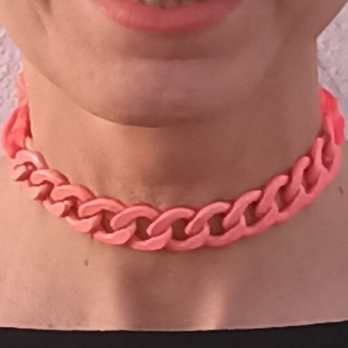 Elastic necklace and bracelet set with chain, coral-pink