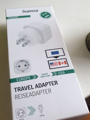 Hama Travel Adapter Type F to Type B like new, white