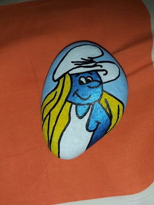 Decorative stone with Smurfette painted with tempera new