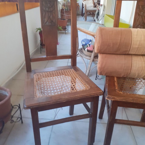 Chairs used, handmade carved, 1920s decade, set of 2