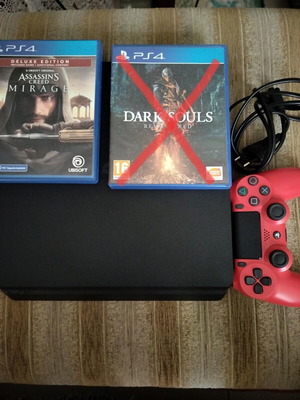 PlayStation 4 Slim 1TB used with Assassin's Creed Mirage and controller stick drift