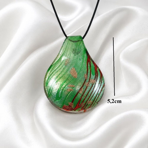 Handmade Murano Glass Necklace with Leather Strap, New, Colorful