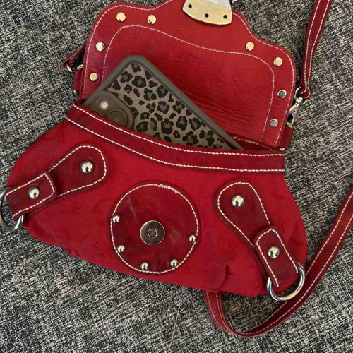 Gianna Kazakou shoulder bag used, red, leather and fabric
