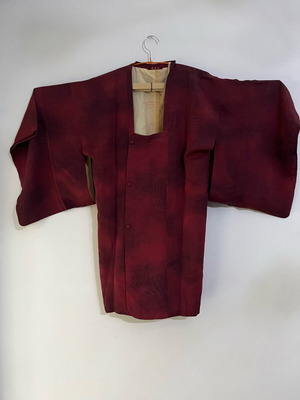 Women's summer short kimono from Japanese silk used, ruby red