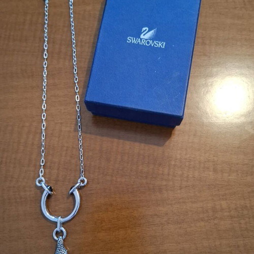 Swarovski necklace with black crystal and silver details, new