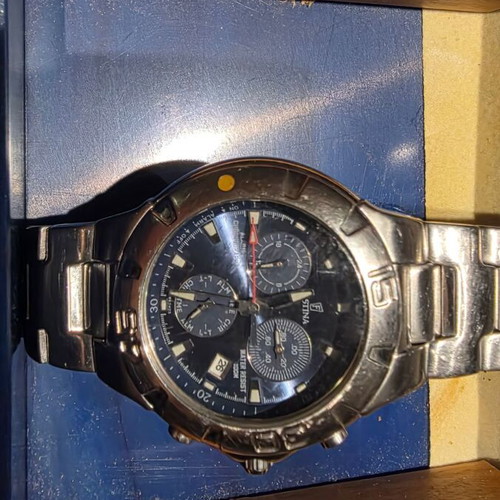 Festina Chrono Alarm men's wristwatch, stainless steel, blue dial
