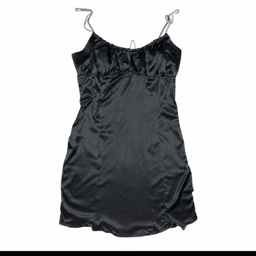 Pull & Bear black satin dress with silver chain straps like new