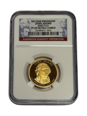 Νόμισμα John Adams 2007 $1 Proof NGC PF69 Ultra Cameo επιχρυσωμένο