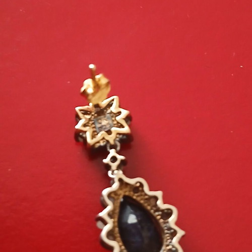 Earrings with genuine diamonds and sapphires, 925 silver and 9k gold, no clasp