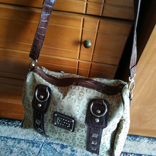 Shoulder bag used, beige and brown
