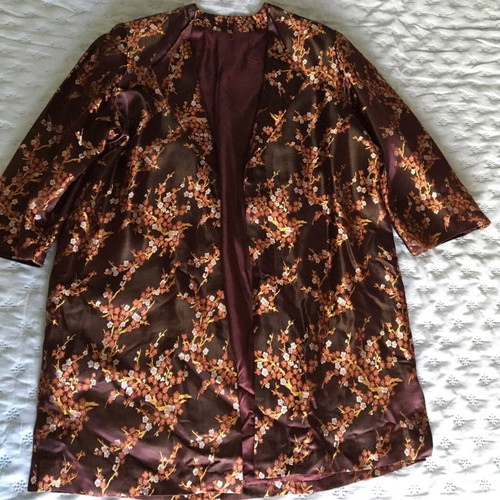 Women’s jacket used, size L, bronze satin with flowers