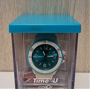 Ρολόι χειρός Time 2U Color Unisex λευκό γαλάζιο χρώμα 10 ΑΤΜ αδιάβροχο water resistant